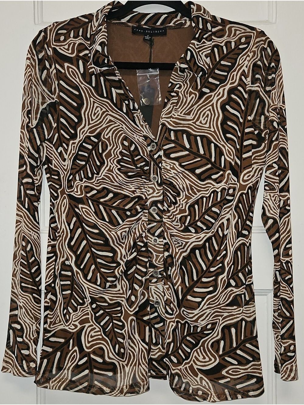 Jane DeLancey Brown & Black Leaf Print Collar Blouse